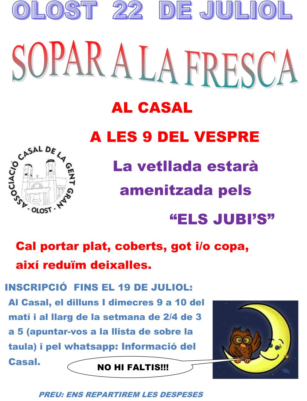 Sopar a la fresca al Casal de la Gent Gran d'Olost